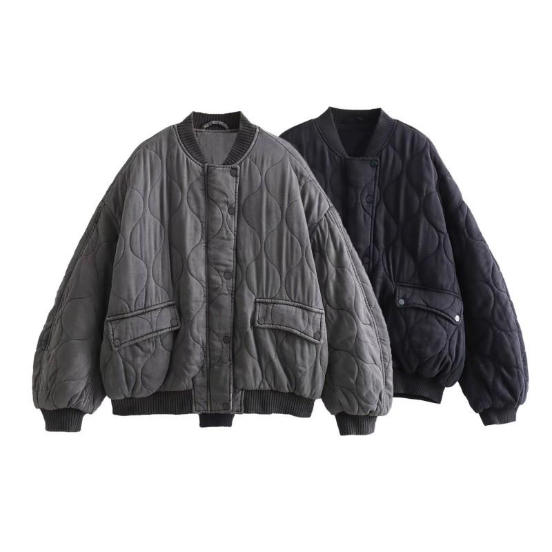 Womens Oversized Y2K Style Puffer Jacket With Wide Shoulder Cut Loose Fit Cotton-Padded Coat