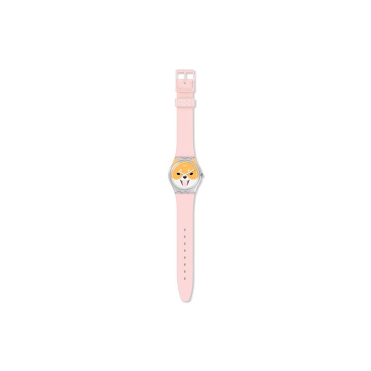 Swatch Серия Originals Кварцевый механизм Игривый Акита Милые часы 34 мм Желтый циферблат Пластиковый корпус Силиконовый ремешок Унисекс часы GE279