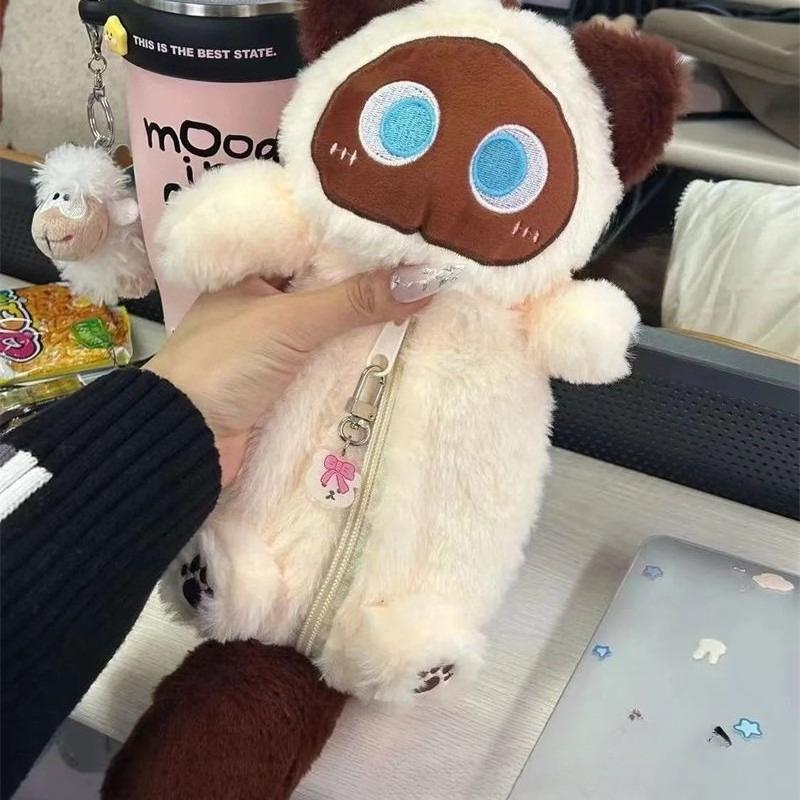 1 шт. Серый пушистый пенал-котенок