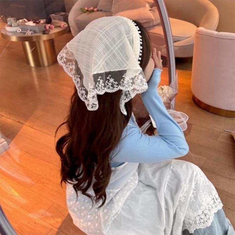 Lace Triangle Hair Scarf Headscarf Elegant Headwear Ins Women Head Coverings
