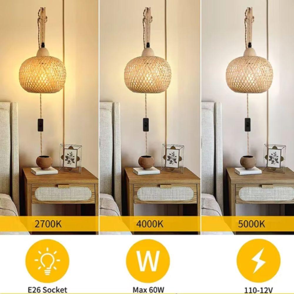 Natural Rattan Bamboo Lantern Wall Lamp Hand-Woven Bamboo Room Decor Lampshades  Hotel Room
