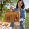 With Handle Rattan Picnic Basket House Shaped Clutter Organizer Desktop Organizer  Picnic Supplies