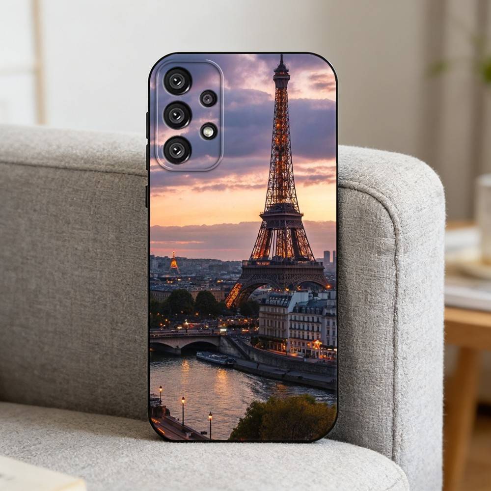 E-Eiffel T-Tower Phone Case For Samsung S25,S24,S21,S22,S23,S30,Ultra,S20,Plus,Fe,Note,10,9,5G Black Cover