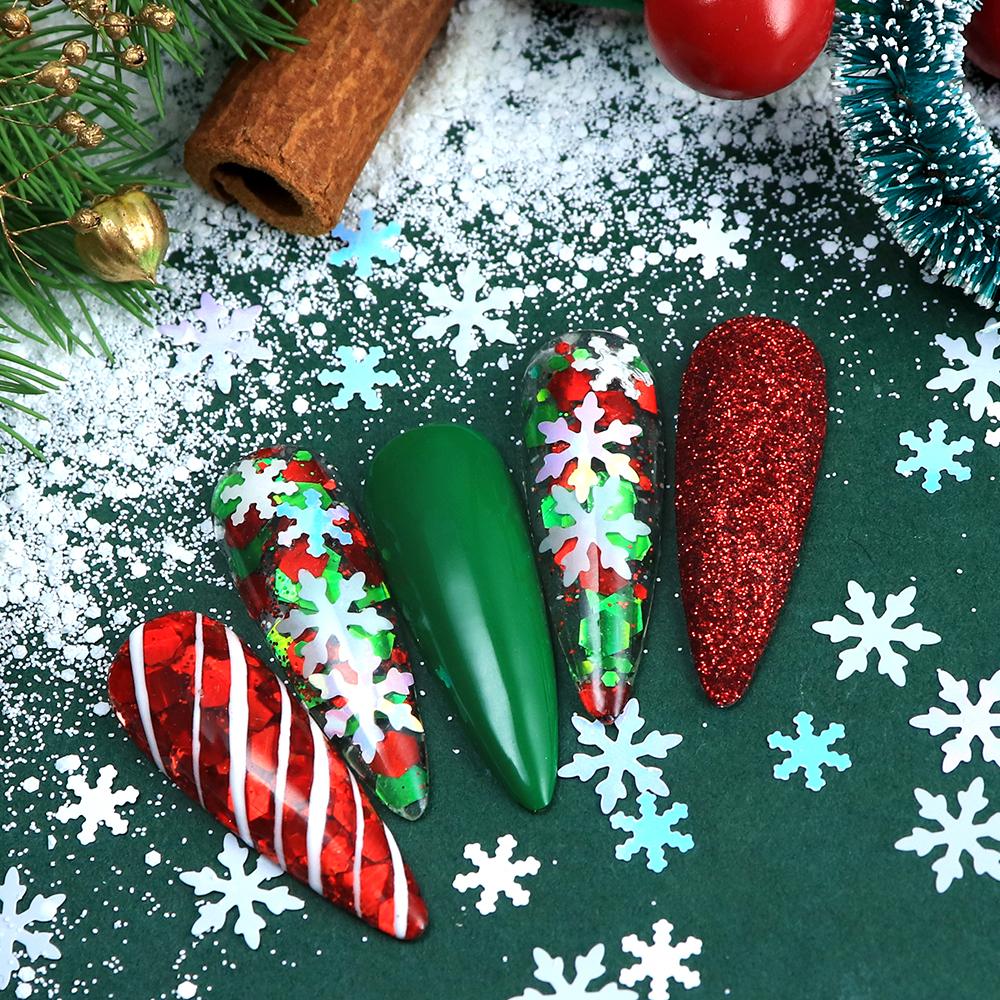 6-Grid Boxed Snowflake Nail Glitter Mixed Color Christmas Nail Art Glitter For DIY Accessories For Winter and Christmas