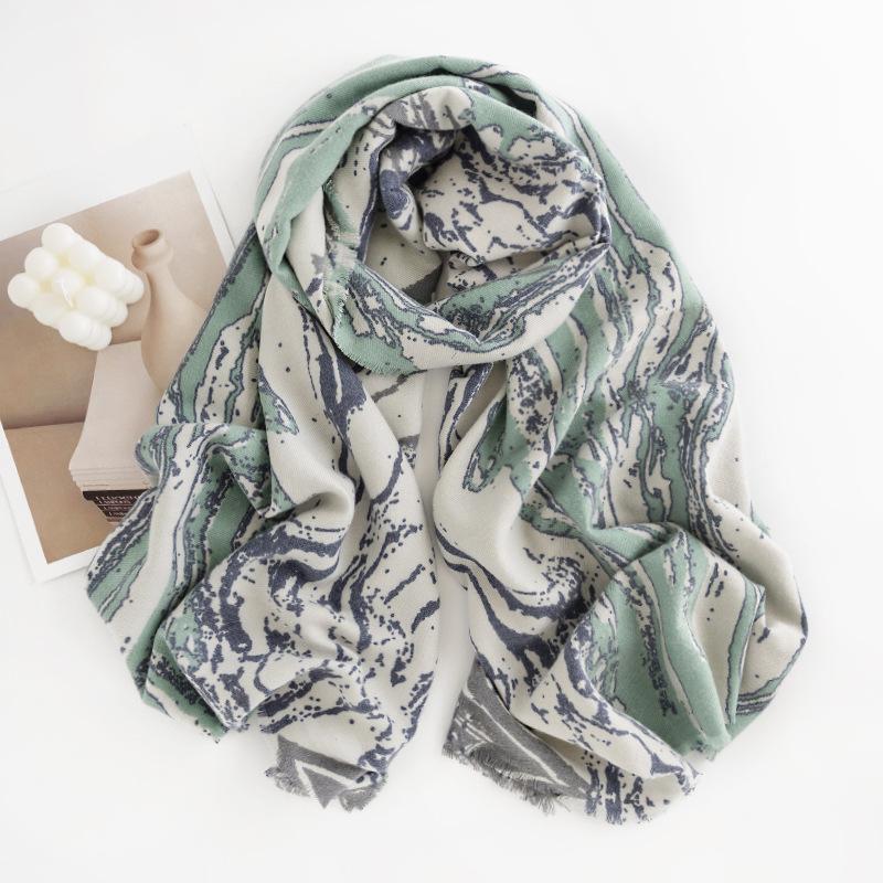 Fresh and Sweet Vertical Marble Scarf for Autumn and Winter Elegant and Warm Shawl Imitation Cashmere Scarf for Women
