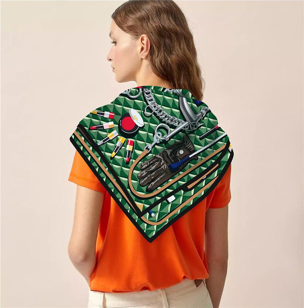 90cm Twill Silk Scarf Shawl Luxury Brand Cosmetics Print Square Scarves Women Hijabs Bandana Foulard Neckerchief Head Scarves