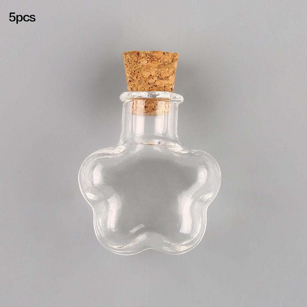 5 PCS Wishing Bottle Pendants Empty Corks Glass Hand-Blown Vial Necklace