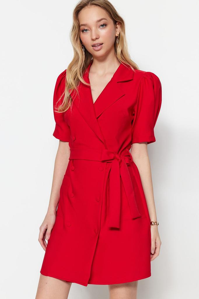 Женское стильное платье, черная мини-тканая куртка с поясом, тканое платье