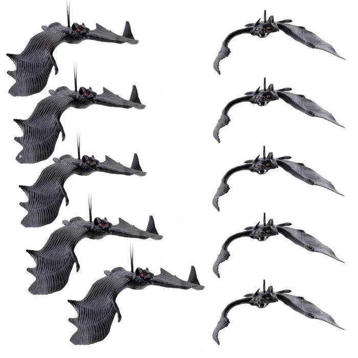 Décoration d'Halloween - AIMOONSA - Chauves-souris suspendues - 10 pièces - 5 grandes/5 petites - TPR souple noir