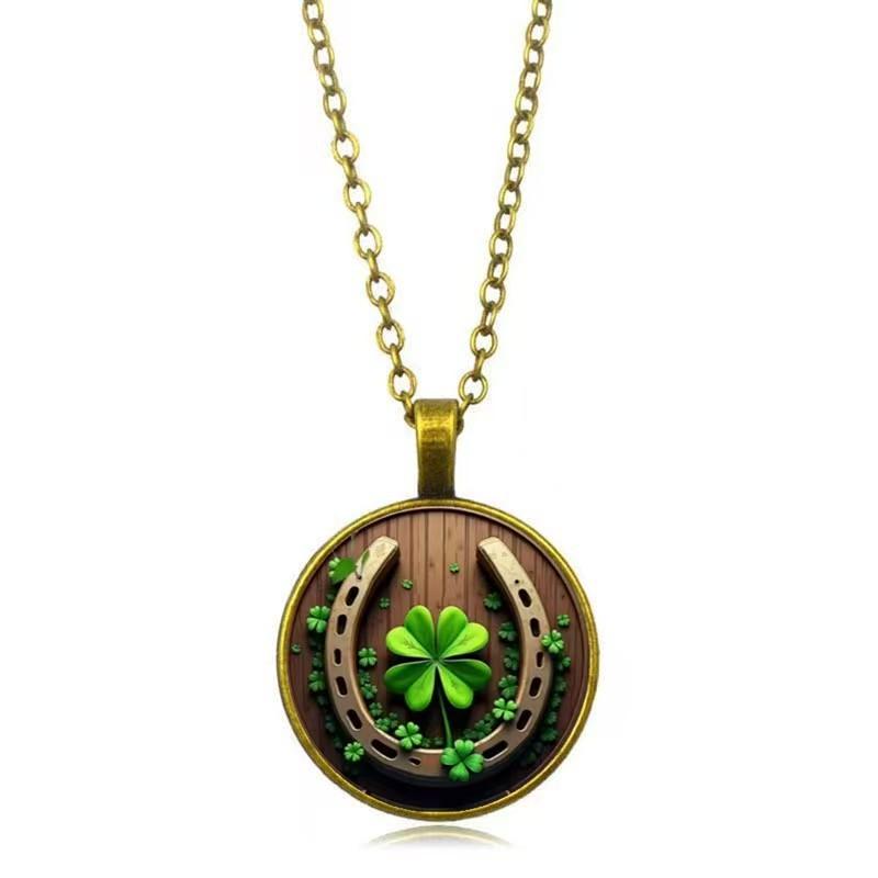 Pattern Round Glass Pendant Necklace European and American Fashion Versatile Accessories