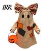 Halloween Soft Light Decor Lighted Vintage Patchwork Ghost, Up Quilted Ghost Doll with Pumpkin Warm Amber Bucket Lantern, Rustic Farmhouse Cute Statue