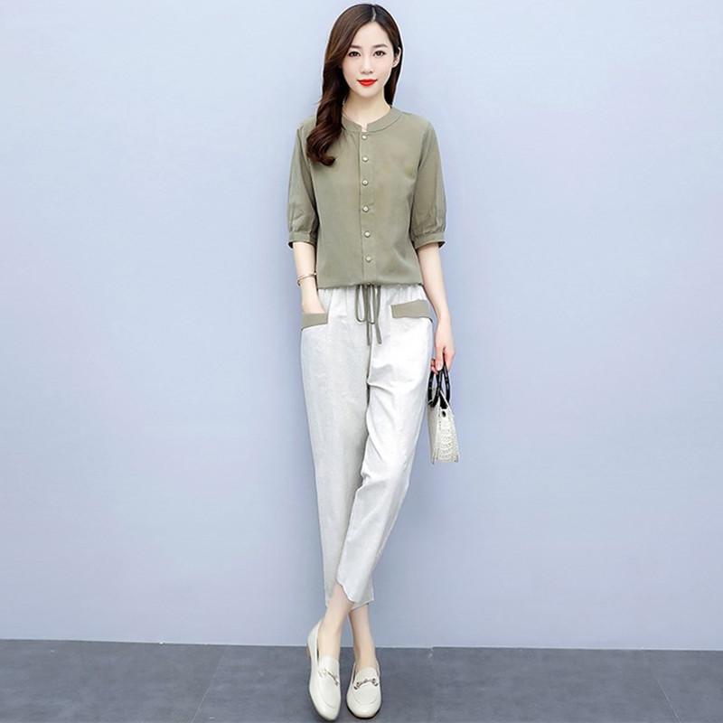 2025 Stylish Cotton-Linen Two-Piece Suit for Women: Age-Defying and Slimming