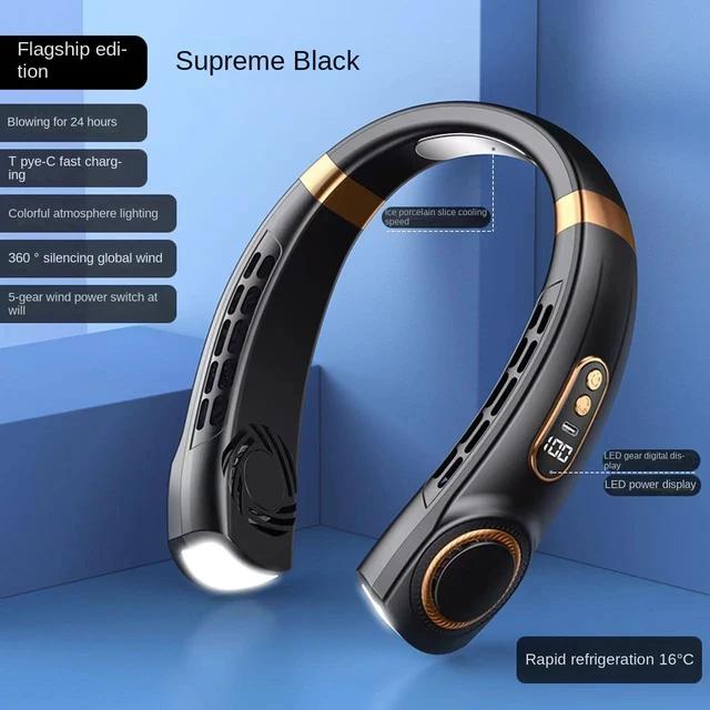 Мини-вентилятор для шеи, портативный безлопастной вентилятор для шеи, охладитель воздуха с цифровым дисплеем, перезаряжаемый кондиционер, вентилятор для шеи