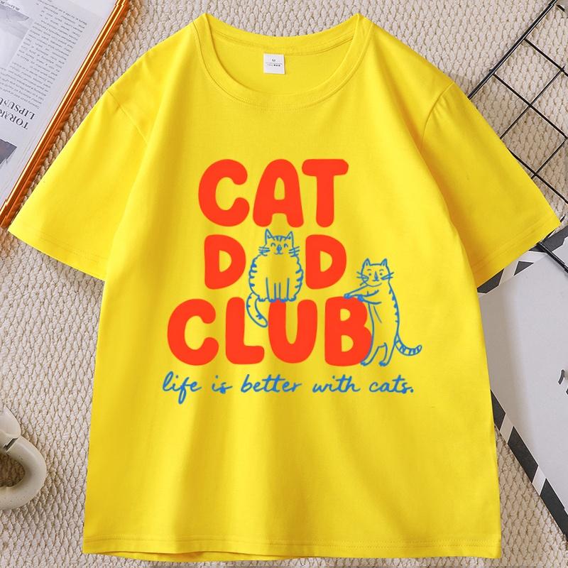 Cat Dad Club Tshirt Funny Pet Lover Crewneck Cotton Short Sleeve Tshirt Y2k Streetwear Male Clothes Graphic Tees Elastic Tops