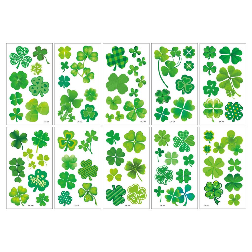 Green Hat And Floral Pattern Temporary Tattoos, Irish Festival Stickers, St. Patrick's Day Temporary Tattoos.