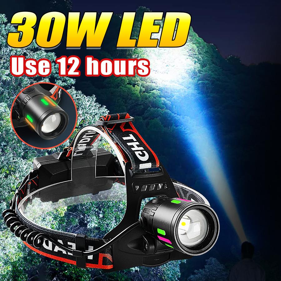 Ultra Powerful LED Headlamp Super Bright Rechargeable Head Flashlight Zoomable Headlight Outdoor Fishing Hunting Head Light