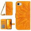 HT04 For iPhone 16e Case Sunflower PU Leather+TPU Phone Cover with Shoulder Strap
