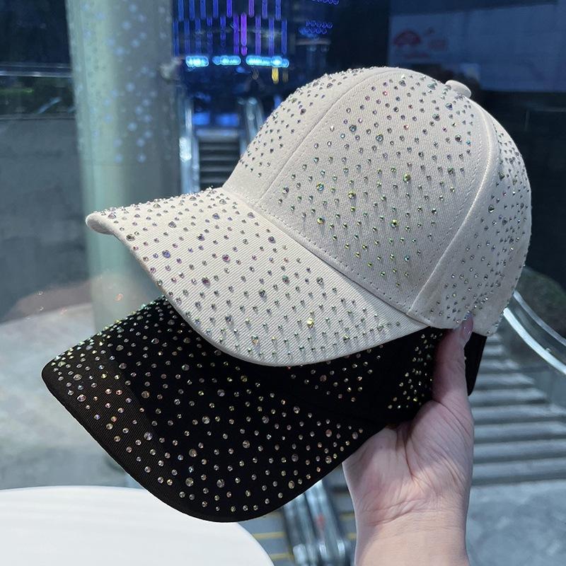 Korean-Style PVC Rhinestone Baseball Cap Women's Trendy Face-Slimming Full-Coverage Cotton Fabric Adjustable 6-Panel Four