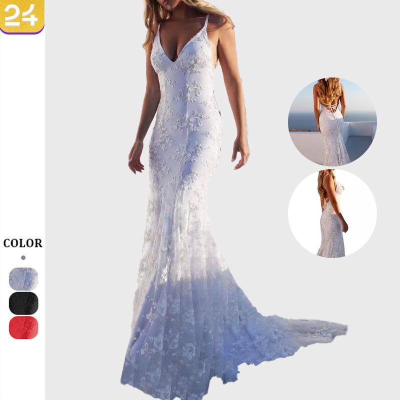 2025 Sexy V-Neck White Spaghetti Strap Evening Gown