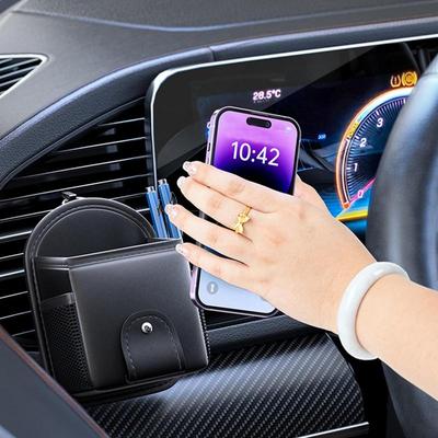 Сумка для хранения на вентиляционное отверстие автомобиля, кожаный держатель для очков, многофункциональный автомобильный держатель для телефона, сумка-органайзер на вентиляционное отверстие для