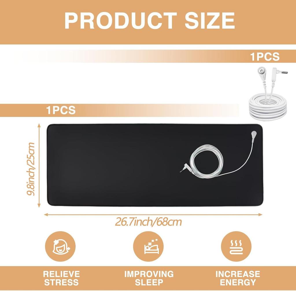 Комплект заземляющего коврика с 15-футовым заземляющим шнуром, заземляющая подушка для здоровья, заземляющий коврик для кровати, коврик для ног, компьютерный коврик, коврик для сна, коврик для домашних животных (10" x 26,7")