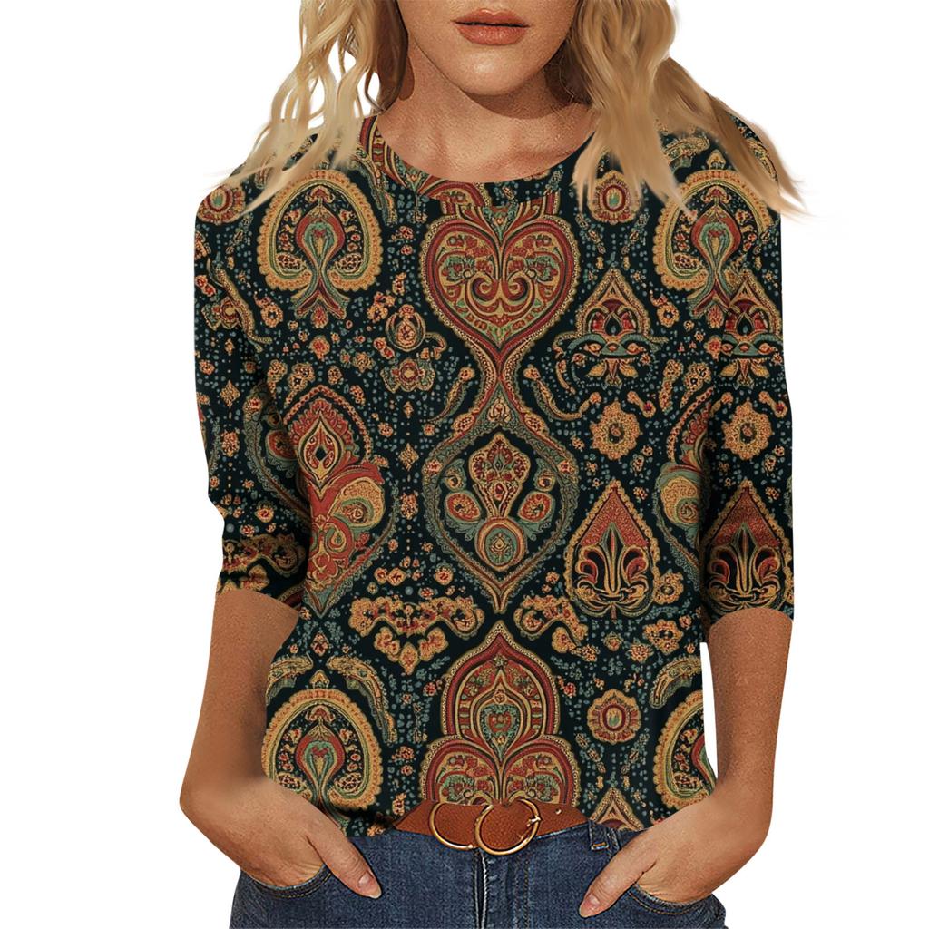 Женский модный повседневный пуловер с рукавом семь четвертей, модный принтованный топ