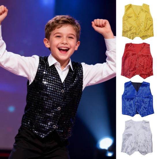 Детский жилет с пайетками для мальчиков, костюм для сценических выступлений, детский хип-хоп, джаз, танцевальный жилет свободного кроя для вечеринок, выступлений
