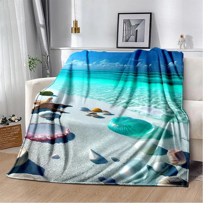 3D Морская звезда Пляжная ракушка Морская звезда Песок Плед, Мягкий плед для дома Спальни Кровати Дивана Пикника Путешествия Офиса Покрывало Детский Подарок