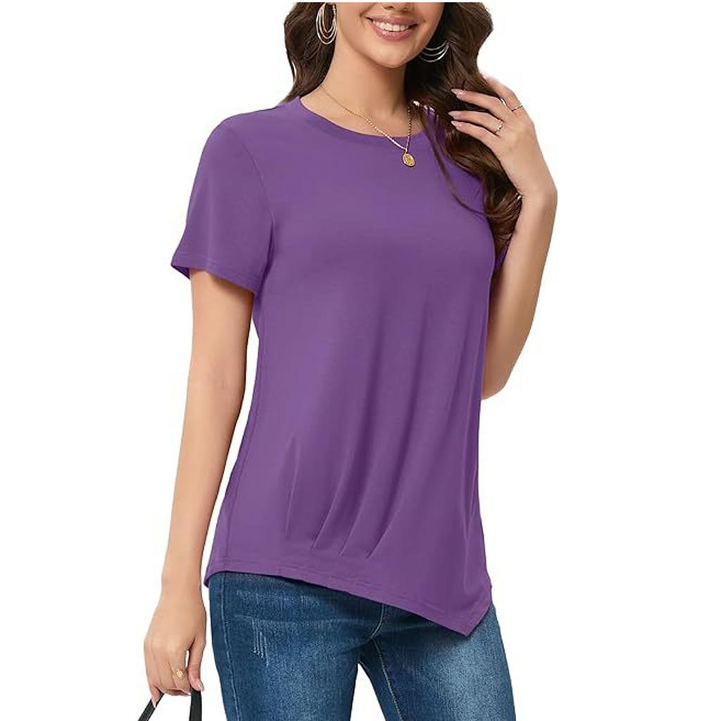 Женские летние топы с короткими рукавами, однотонные рубашки с круглым вырезом, повседневные футболки