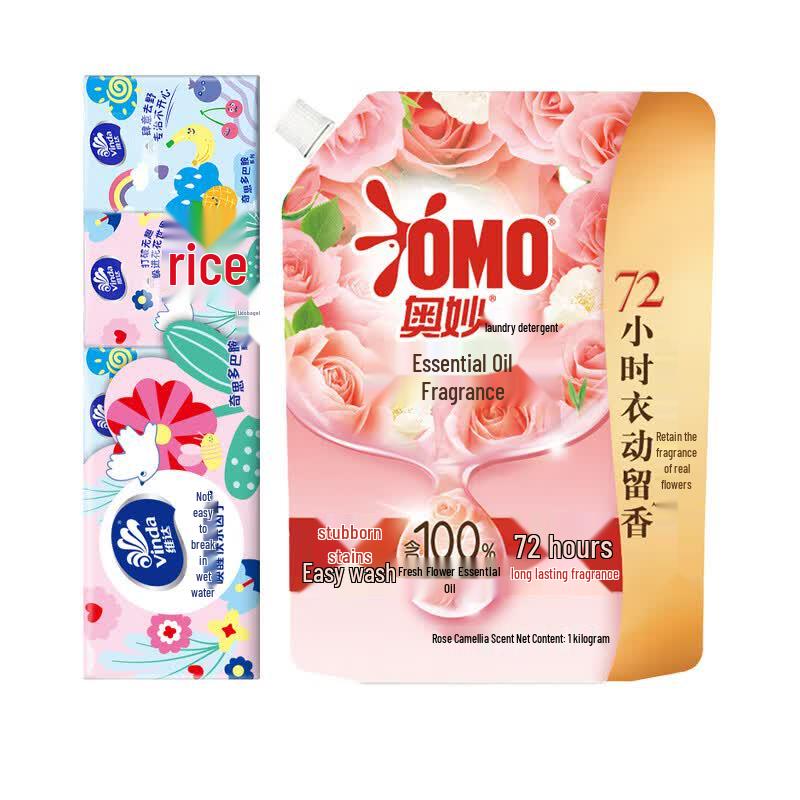 Vinda 3-Ply Tissues & OMO Rose Camellia Laundry Detergent Bundle