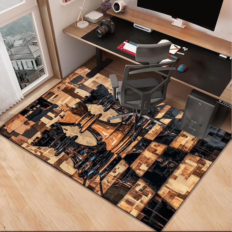 Golden Chess King On Black Office Rug Chair Mat, Game Carpet, Suitable for Front Door, Bedroom, Living Room, Desk, Holiday Gift