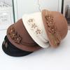French elegant woolen top hat women's autumn and winter mesh yarn three beads flower crimped pot hat retro domed felt hat