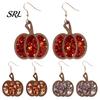 Unique Statement Earrings 1 Pair Fall Thanksgiving Pumpkin for Women, Wooden Gift Her Shaped Dangle Drop Earrings, Autumn Halloween Jewelry Festive