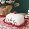Christmas Elk Santa Claus Pattern  Butter Dish with Lid Nordic Style Sweets Cakes Desserts Cheese Plate Butter Container Dishes
