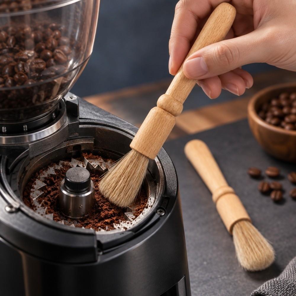 2PCS Long Handle Coffee Grinder Brush Wooden Handle Powder Cleaning Brush Coffee Machine
