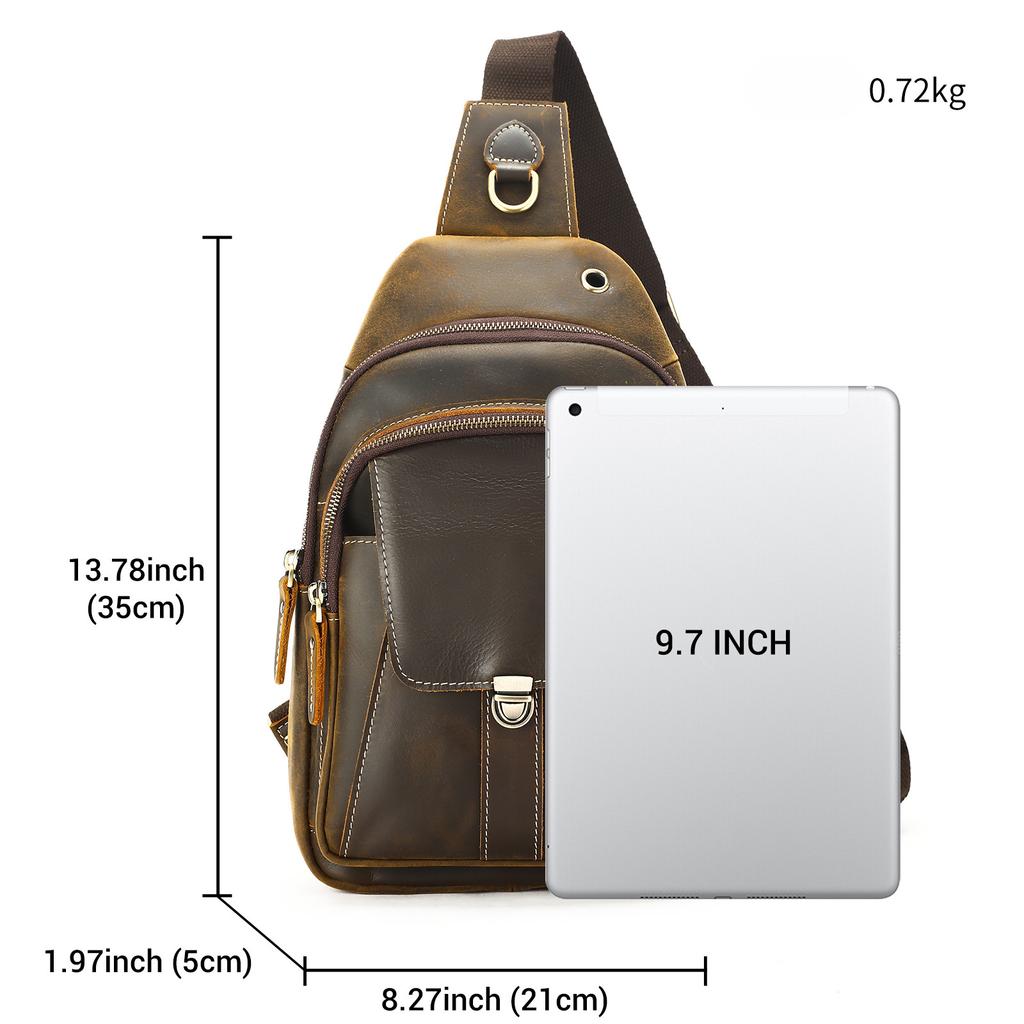 Мужская нагрудная сумка Crazy Horse из натуральной кожи, многофункциональная сумка для отдыха на груди из коровьей кожи, большая вместимость