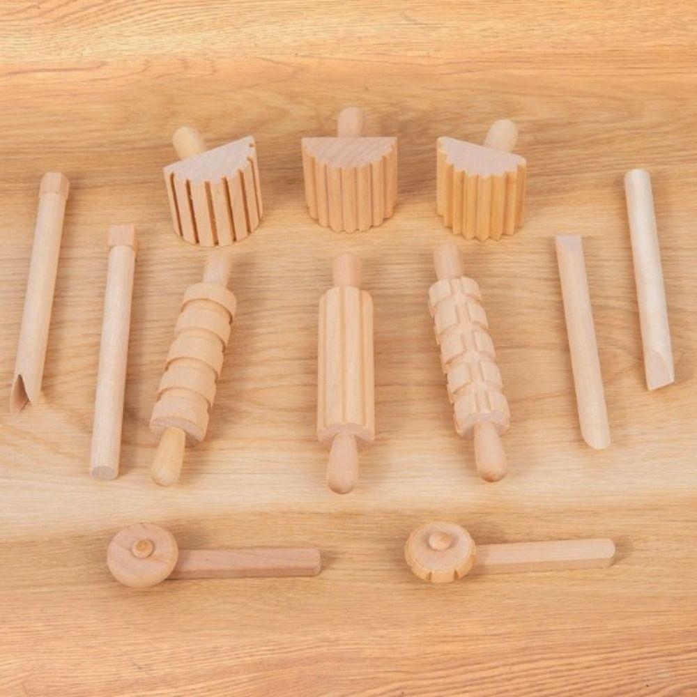 12Pcs Set Mud Roll Clay Dough Tools DIY Hand Crafted Pressed Clay Toys Pretend Utensils