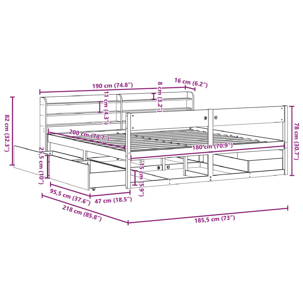 Solid Wood Bed without Mattress Wax Brown 180x200 cm Pine Wood