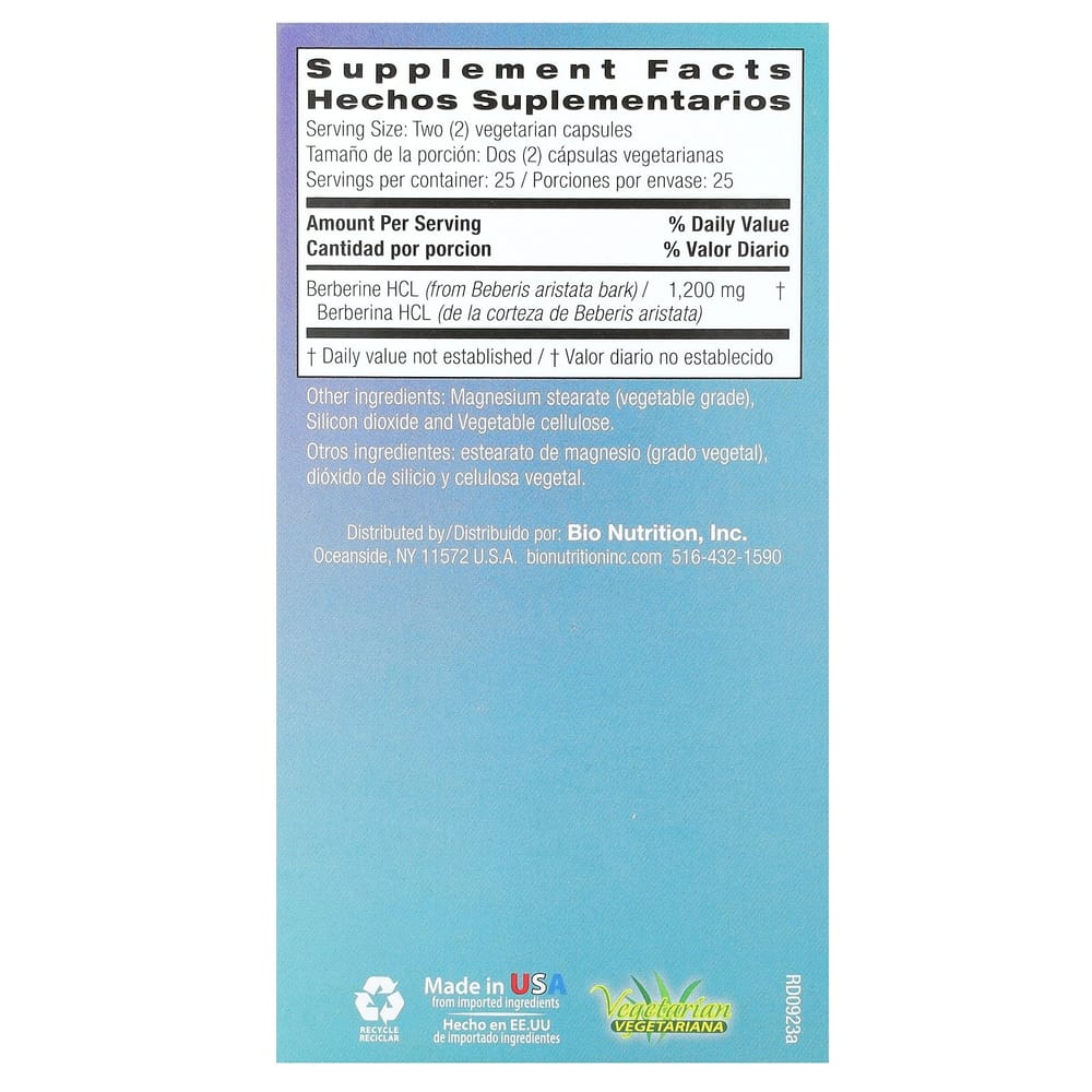 BioNutrition Advanced Berberine Veggie Capsules 50 Count