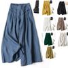 Women's Loose Semi Elastic High Waist Thin Artistic Cotton and Linen Wide Leg Skirt Pants
