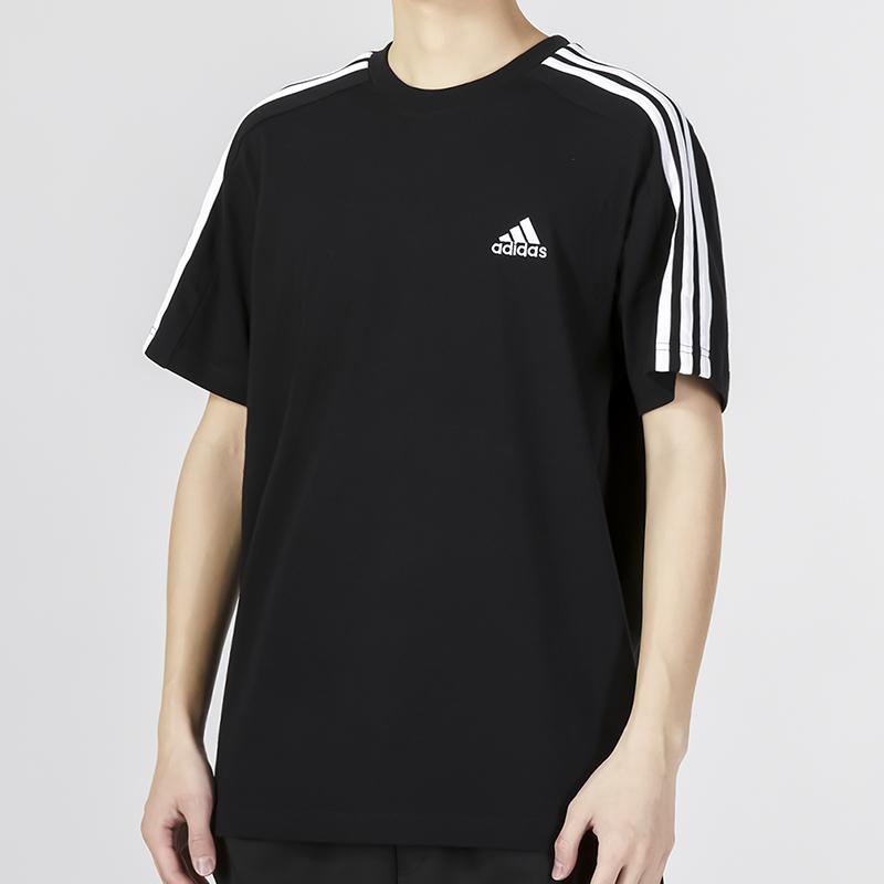 Adidas Мужская спортивная футболка с коротким рукавом в полоску и принтом, черная IC9334