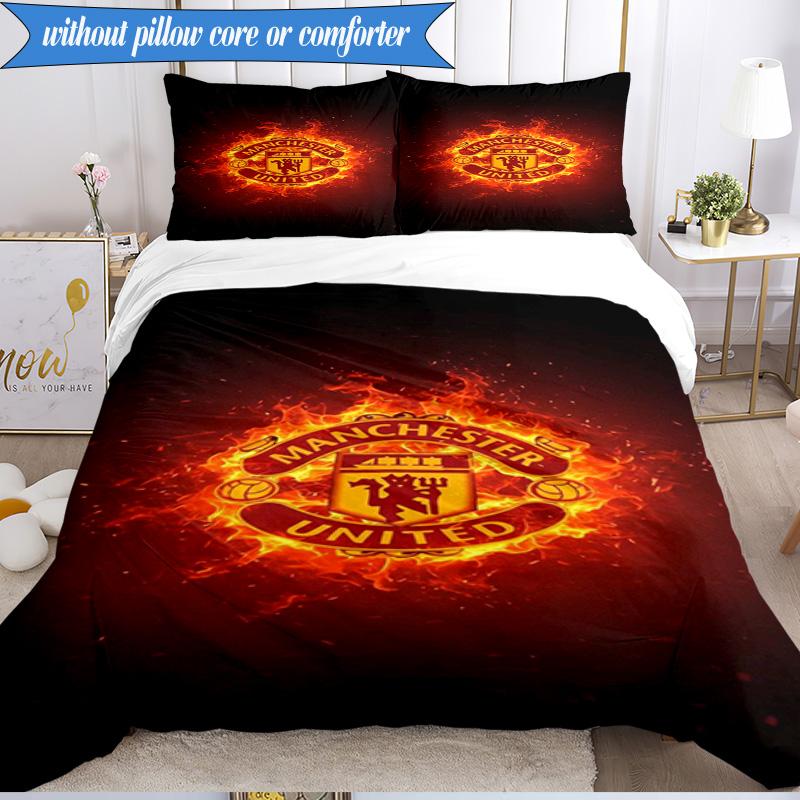 Manchester United Crest 3pcs Bedding,Including 1pc Duvet Cover And 2pcs Pillowcases Perfect for Christmas,Ideal for Bedroom, Dormitory