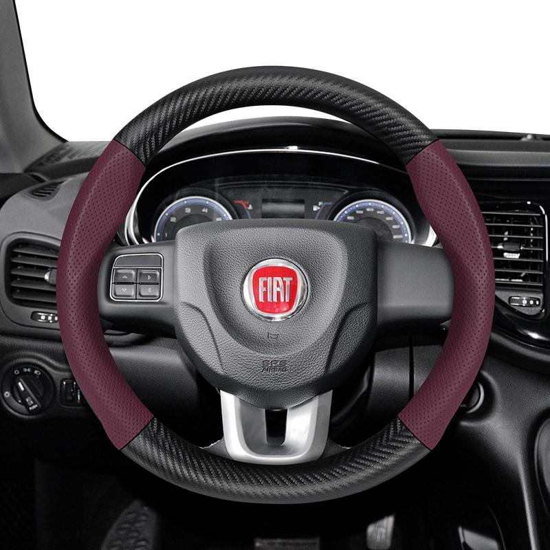 bpzsw1 Suitable for Fiat Breathable Holes Leather Matte Carbon Fiber Texture Steering Wheel Cover Suitable for 500 Grande Punto Evo 169 Ducato Bravo