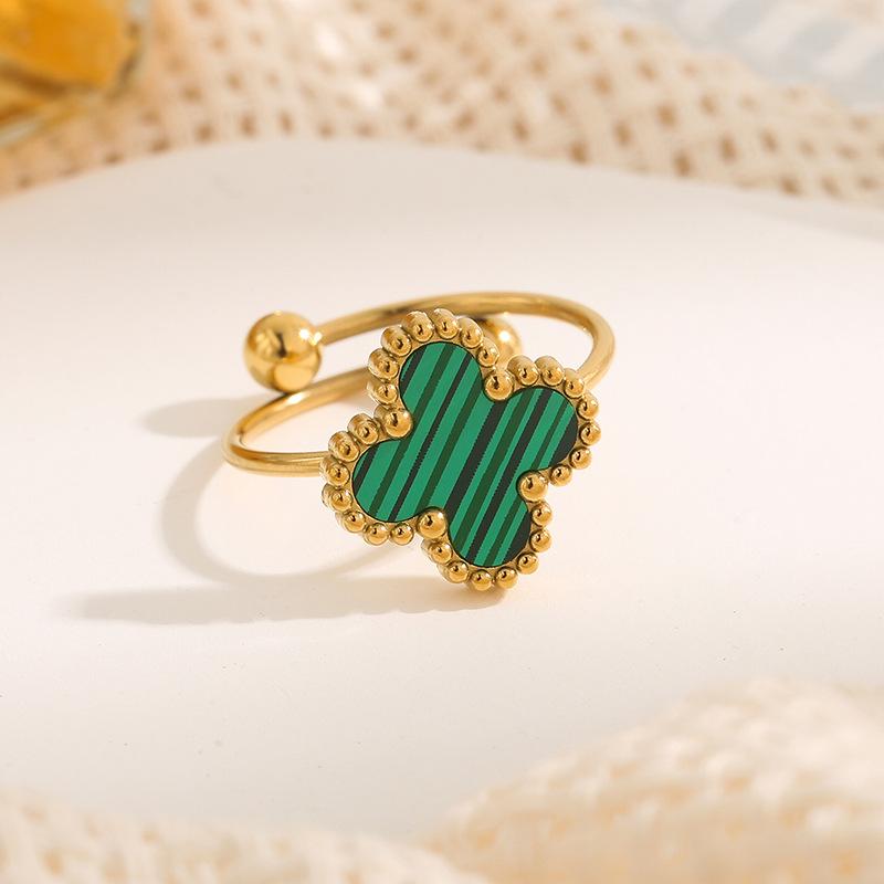 New Four-Leaf Clover Women's Titanium Steel Ring Opening Adjustable Finger Ring Small Design Sense Of Jewellery