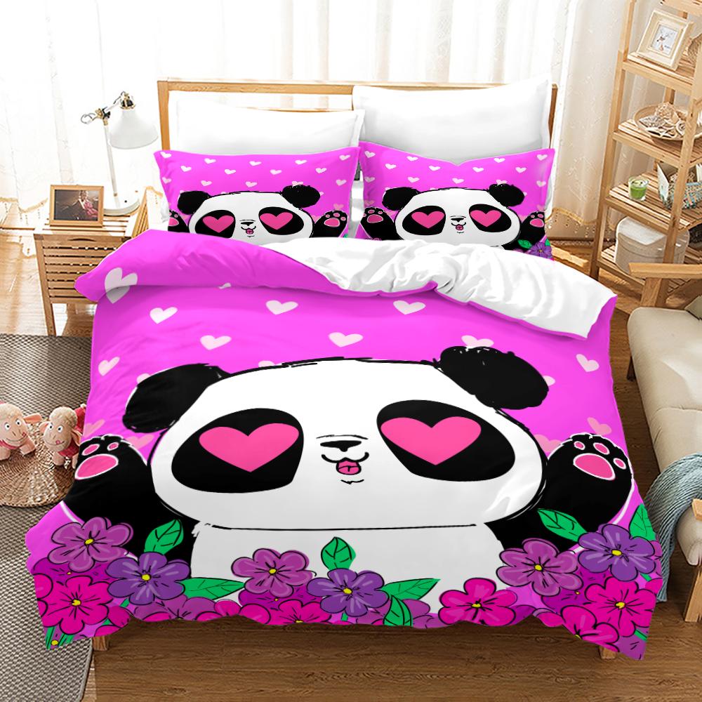 3D Panda Duvet Cover Set King Size Cute Panda Bamboo Bedwear Set Black White Bear Polyester Quilt Cover для мальчика, ребенка, для спальни
