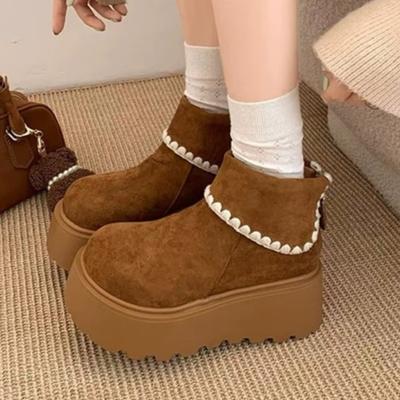 Модная платформа Женские туфли на высоком каблуке Замшевые короткие ботинки Мода Классика Зима Новые тренды Обувь 2025 Челси Ботильоны Снежные кроссовки