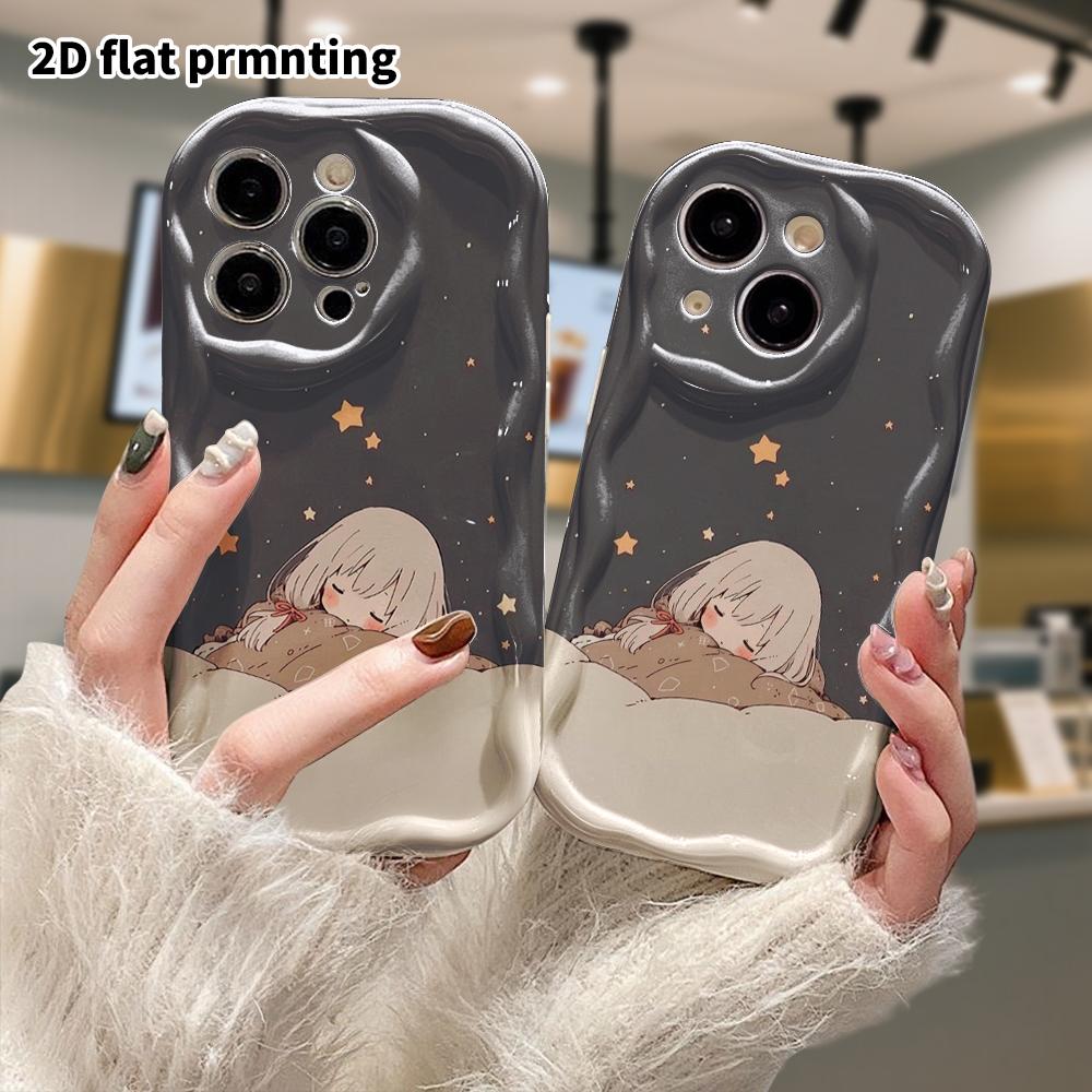 Phone Case: 2D flat design suitable for iPhone 18 17 16 15 14 13 Pro protective case, sleepy girl under the starry sky, perfect Christmas and Hallowee