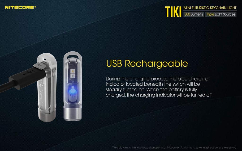 NITECORE TIKI Мини Футуристический Светодиодный Брелок 300 Перезаряжаемых Стальных Люмен-Встроенный Литий-ионный аккумулятор-Нержавеющая сталь