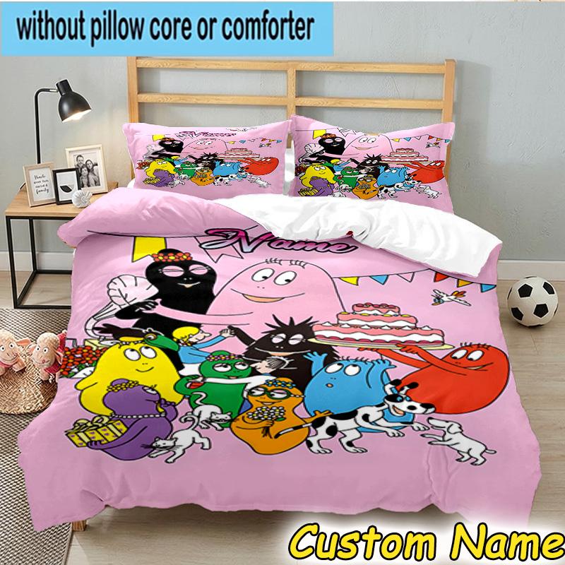 3PCS Custom Name Colorful Cartoon Barba-papa Heart Bedding Set Including 1pc Duvet Cover And 2pcs Pillowcases for Bedroom, Dormitory Gift Home Decor