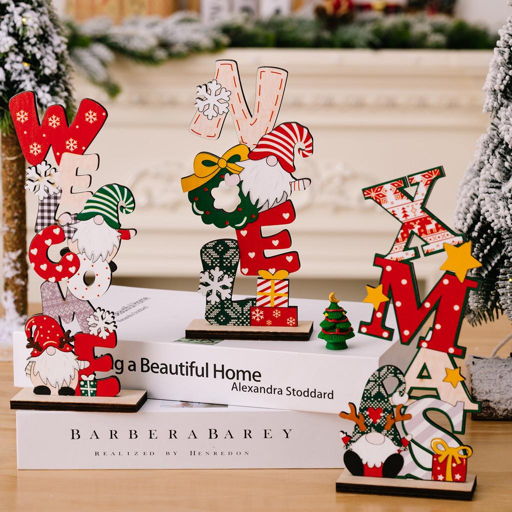 Christmas Gnome Desktop Figurine Wooden Christmas Decor With Printed Letters For Holiday Display